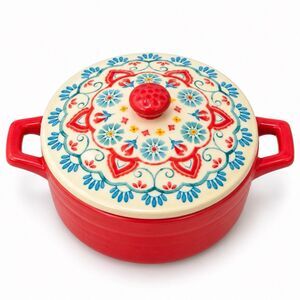 The Pioneer Woman Fiona Floral Red Mini Casserole Dish w/ Lid 14.4oz Stoneware
